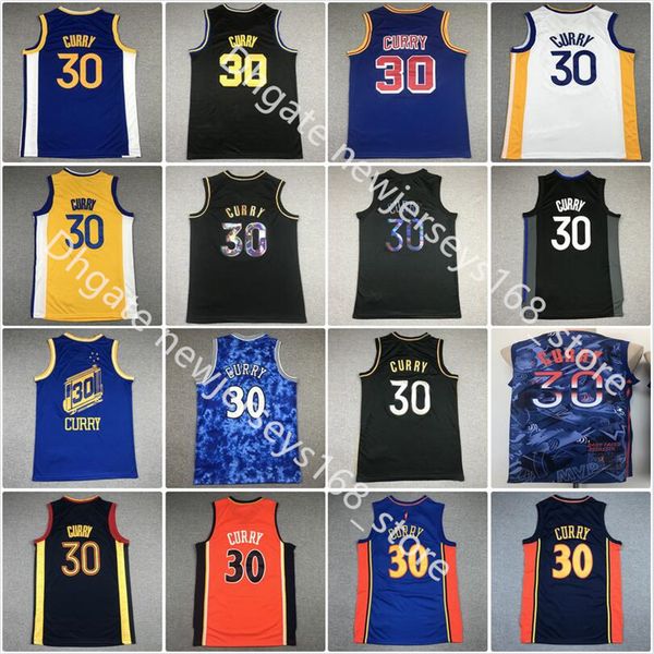

2021-22 men basketball stephen curry 30 75th anniversary diamond black yellow blue white color stitched jersey good quality, Black;red
