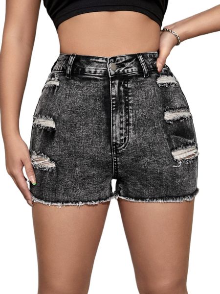 

sxy high waist ripped frayed raw trim denim shorts q3at#, White;black