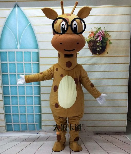 Costume da bambola mascotte Giallo Giraffa Giraffa Costume mascotte Personaggio dei cartoni animati per adulti Abiti Vestito Halloween Natale Fancy Party Abbigliamento Adve