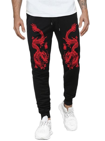 

men chinese dragon graphic sweatpants g6xn#, Black