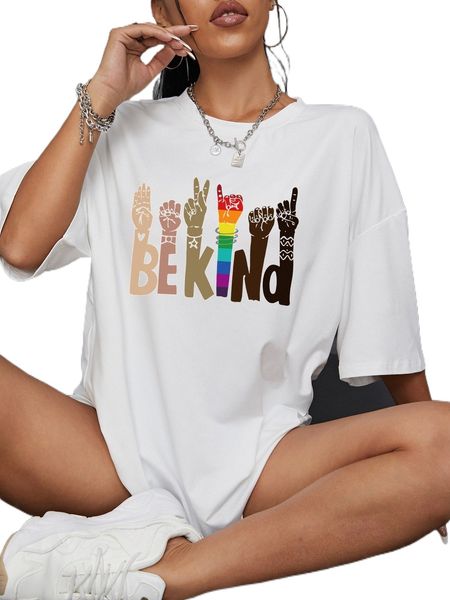 

gesture and slogan graphic drop shoulder tee v1xa#, White