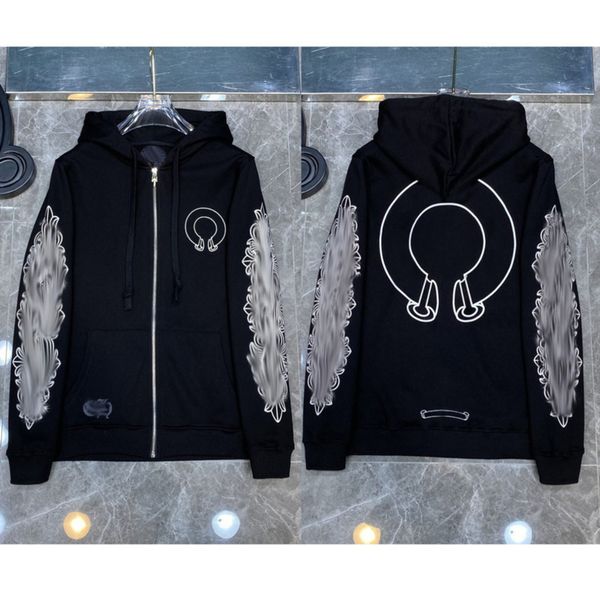 

fashion brand men's jackets designer luxury zipper sweatshirts horseshoe cross print ch hoodies men women coat casual pullover loose h, Black;brown