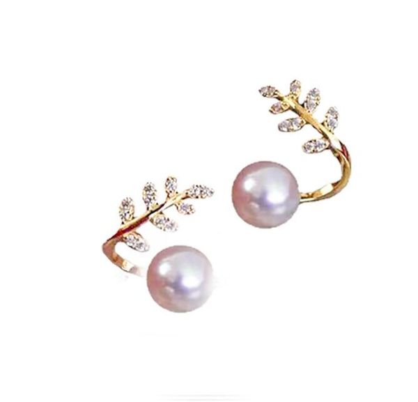 

14k gold injection zircon ears of wheat ear studs dangle & chandelier natural freshwater pearl earrings white lady/girl fashion jewelry, Golden;silver
