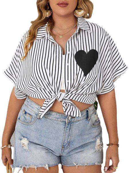 

plus striped print batwing sleeve button up shirt c0pd#, Black