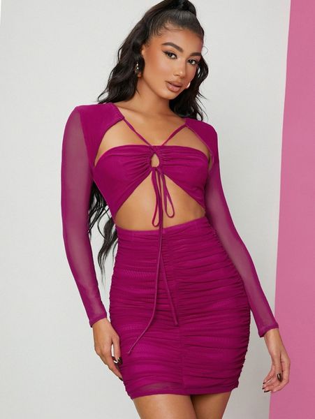 

cut out front ruched dress d6k0#, Black;gray