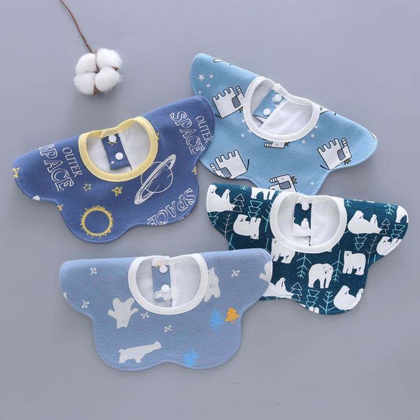 

2022 newborn baby bibs burp cloths saliva towel male female bib snap buckle blue child 360 degree feeding waterproof bib eating bag stars fl