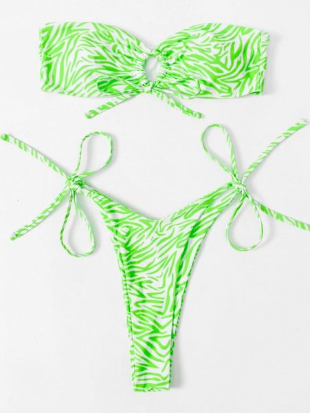 

allover print bandeau bikini swimsuit s1hf#, White;black