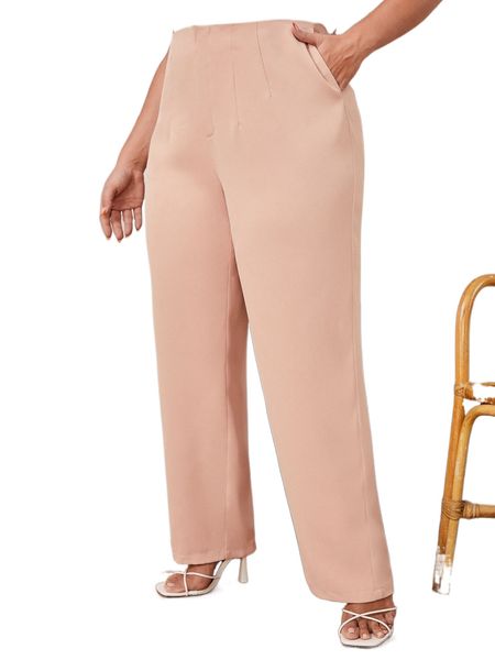 

plus high waist slant pocket tailored pants 55kz#, Black