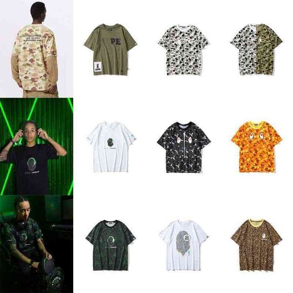 

designer luxury apes classic fashion mens and womens t shirt hip hop camouflage shark summer breathable versatile round neck tees, White;black
