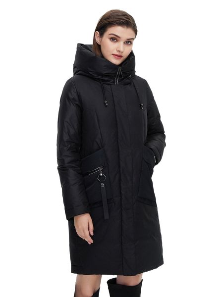 

zip up drawstring dual pocket tape detail hooded winter coat m9pf#, Black