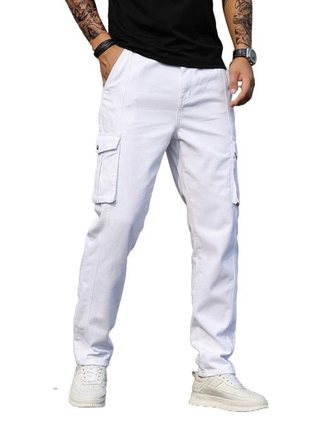 

men flap pocket side cargo jeans h2er#, Blue