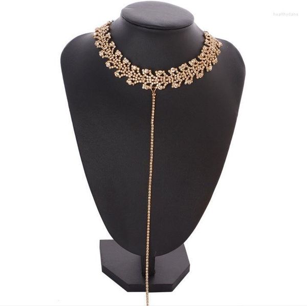 Chokers Sex Appeal Blatt Schlüsselbein Choker Halskette Europa Boho Frauen Kette Körper Schmuck Lange Anhänger Kristall Nachtclub Zubehör Heal22