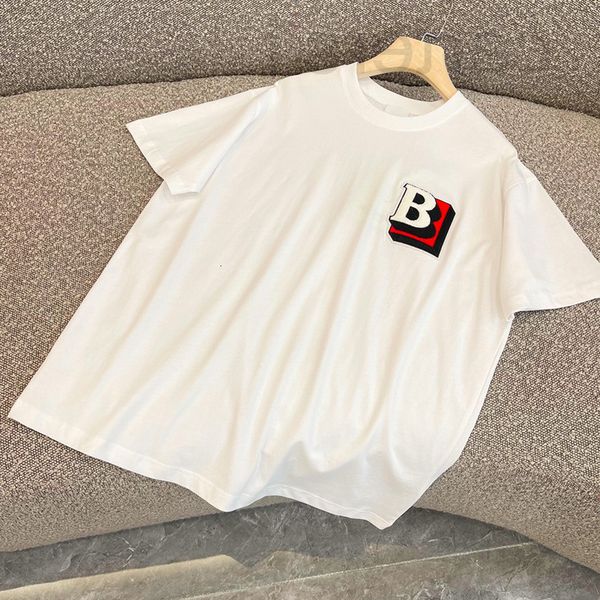 

women's t-shirt designer 22ss b fashion brand spring summer new chest letter embroidery loose versatile men's women's short s, White