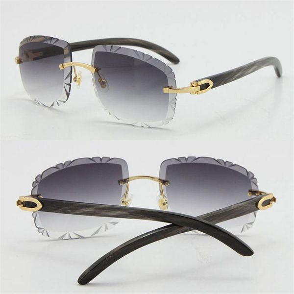 

rimless original marbled black buffalo horn sunglasses t8200762 diamond cut carved lens large square sun glasses whole 292e, White;black