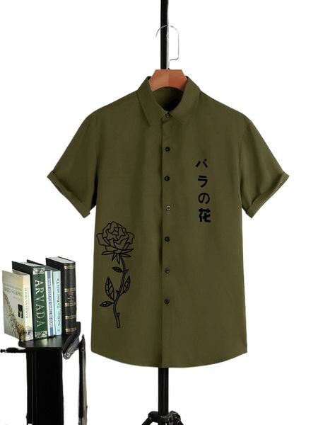 

men floral and japanese letter graphic shirt i0rd#, White;black