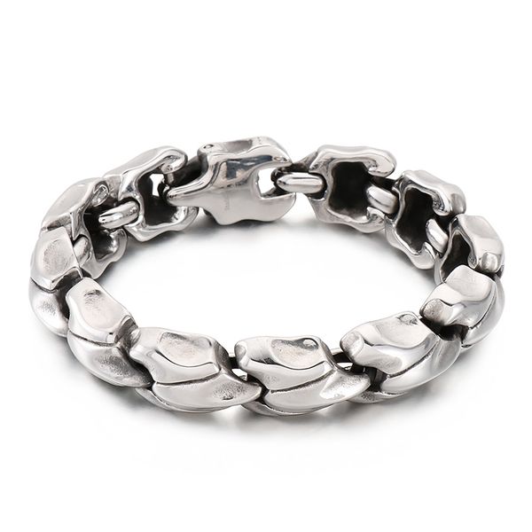 

15mm 8.26 inch heavy silver casting stainless steel dragon bone link chain bracelet bangle high polished mens gifts, Black