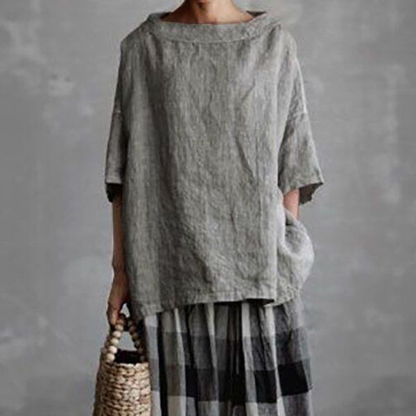 

women's blouses shirts spring summer half sleeve 2022 loose blouse casual round neck female pullover elegant solid shirts blusas stree, White