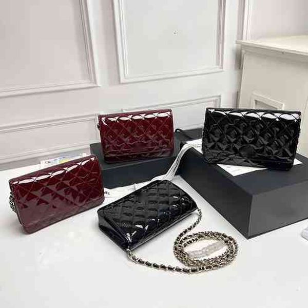 

luxury brand design 33814 letter plaid woman's shoulder chain cc bag patent leather vintage messenger bags real leather mini evening ba