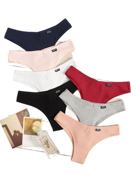 

7pack plain rib cheeky panty set 31ap#, Black;red