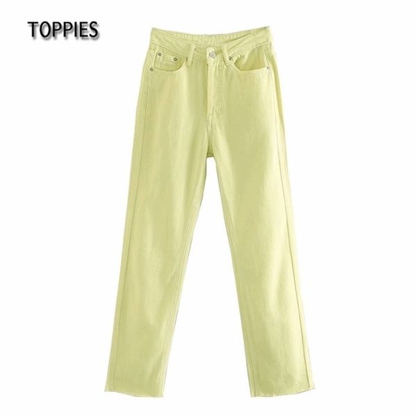 

yellow jeans woman high waist denim straight pants ankle length trousers streetwear 210421, Black;white