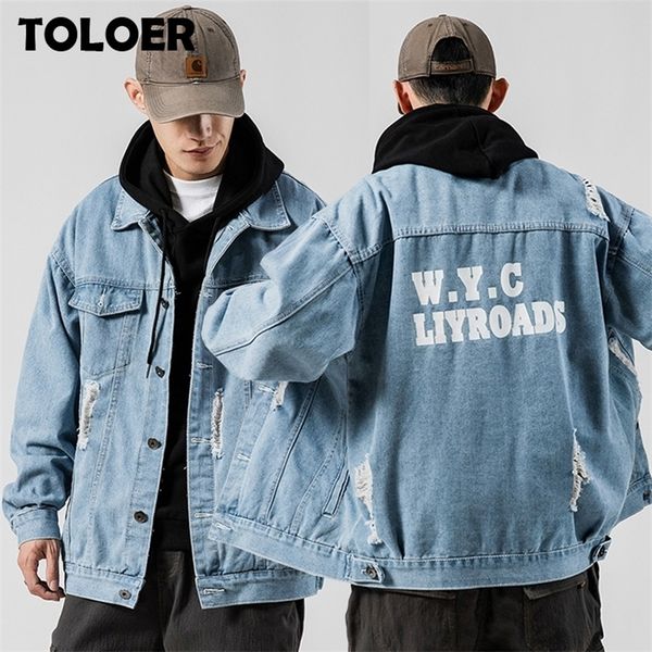 

spring autumn denim jackets men's hip hop retro jacket street casual pilot jacket fashion large size printed jacket 5xl 201128, Black;brown