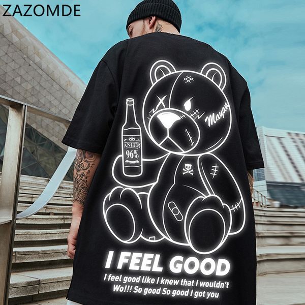 

zazomde summer short sleeve cartoons tee oversized t shirt men hip hop t- shirts bear printed couple clothes streetwear 220421, White;black