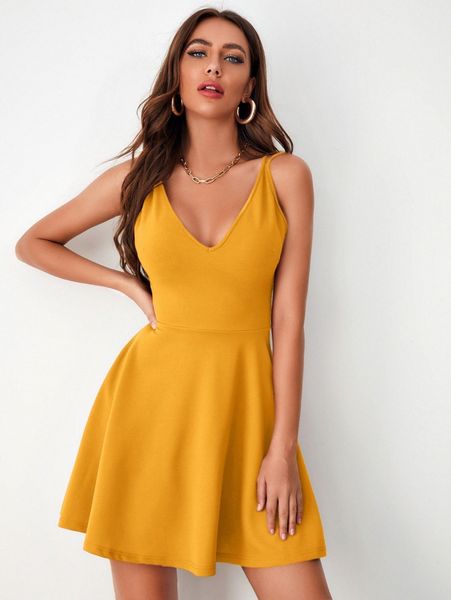 

crisscross open back fit and flare dress 09gf#, Black;gray