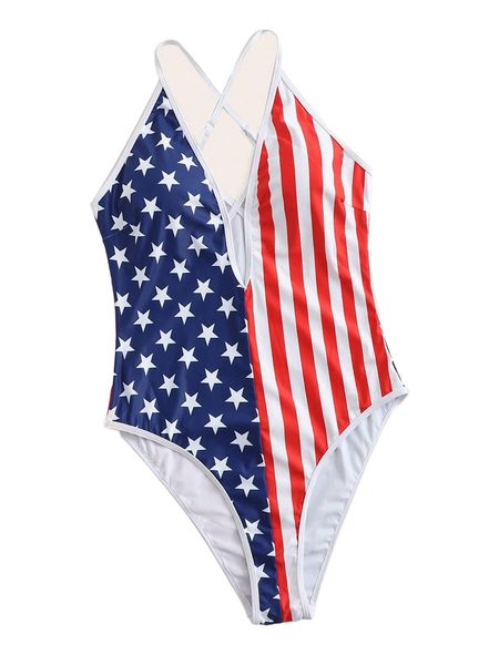 

plus american flag print cross back one piece swimsuit 724z#, White;black