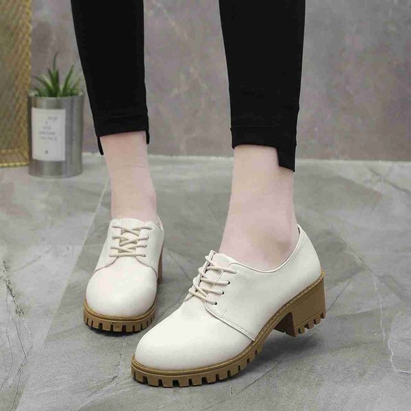 

classic luxury paris round toe leather square heel lace-up mary janes platform pumps women shoes autumn woman british wind student designer, Black