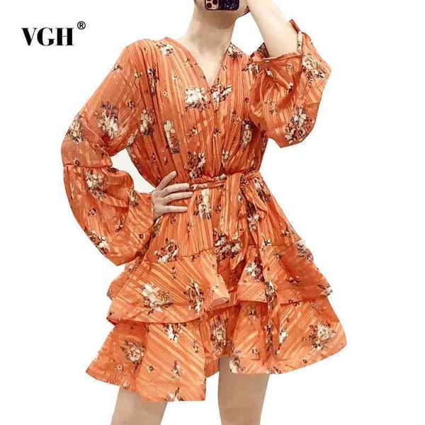 

vintage patchwork ruffle dress for women v neck lantern long sleeve print mini spring dresses female fashion clothing 210507, Black;gray