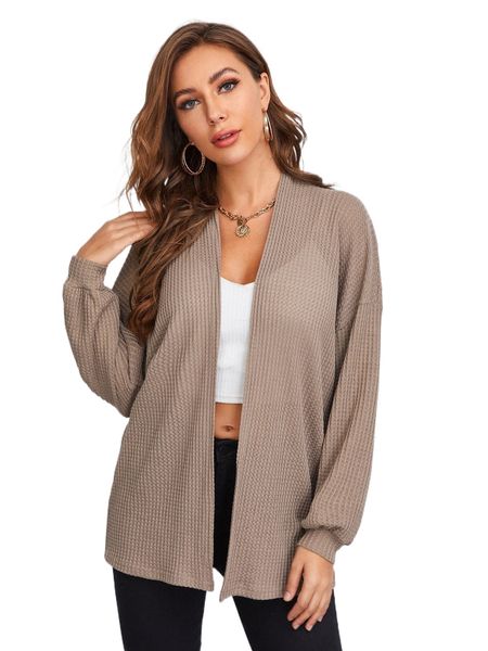 

drop shoulder waffle knit coat d49d#, Black