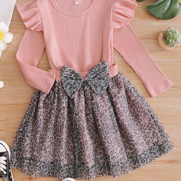 

casual bow crumpled leopard print girls' two piece set she, White