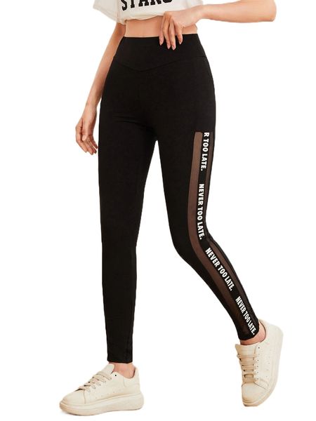 

slogan graphic mesh insert leggings r2af#, White;black