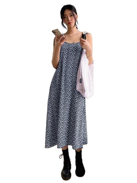 

dazy ditsy floral tie shoulder cami dress s17z#, Black;gray
