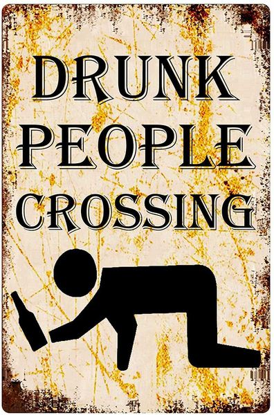 

drunk people crossing sign vintage metal tin sign 8x12 in / 20x30 cm