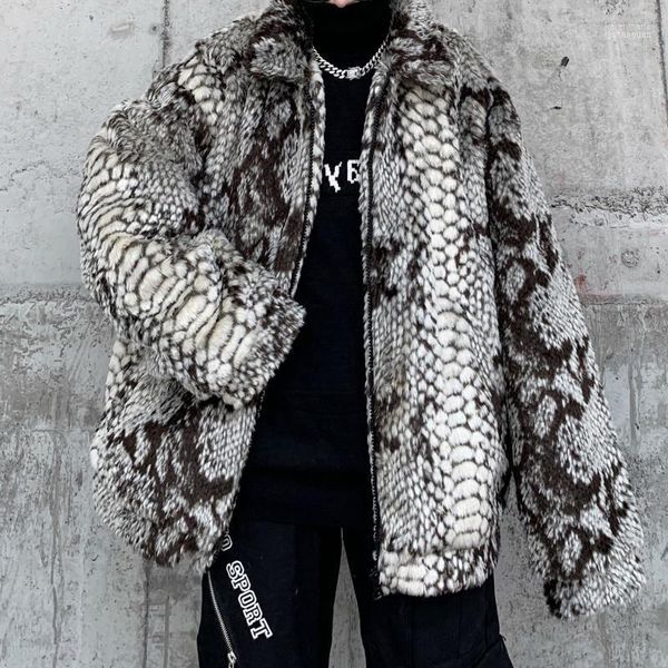 Männer Unten Parkas 2022 Winter Streetwear Fashion Hip-hop Snake Print Imitation Pelz Plüsch Warme Baumwolle Jacke Männliche Koreanische Lange ärmeln Äußere