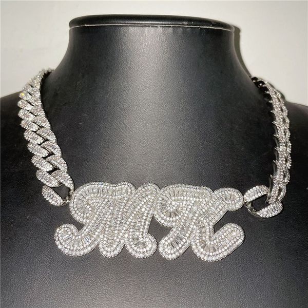 

new fashion gold plated full bling custom name letters pendant necklace with 3mm 24inch rope chain nice jewelry gift for men women, Silver