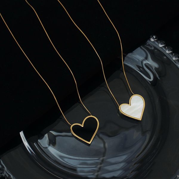 

designer jewelry titanium steel simple black peach heart pendant snake bone chain women necklace ladies love hearts earrings new designed, Silver