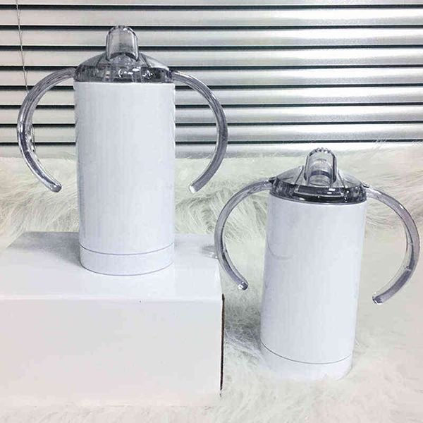 

new 12oz blank sublimation child sippy cup with handle double wall thermos baby milk bottle stainless steel straight mug diy