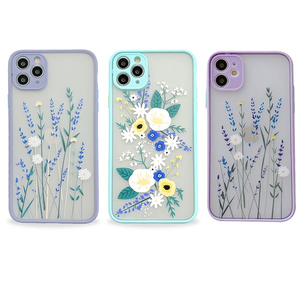 Niedliche 3D-Blumen-Blumen-schlanke, stoßfeste Handyhüllen für iPhone 12 11 Pro Max XR XS X 8 7 Plus Kameraobjektivschutz, mattierte PC-Rückseite