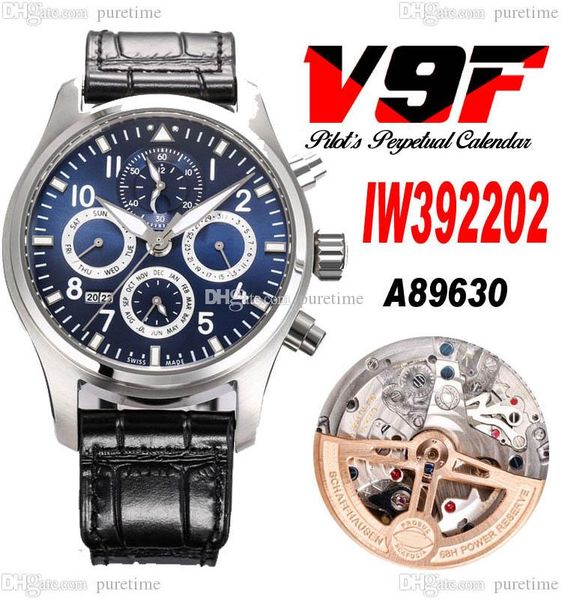 

v9f 392202 perpetual calendar a89630 automatic mens watch le petit prince steel case blue dial white markers leather strap super edition pur, Slivery;brown