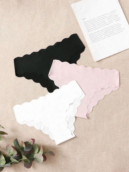 

3pcs four-way stretch feels like skin scallop trim sports brief 80gw#, Black;white