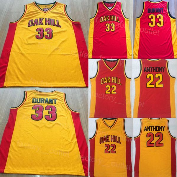 High School Oak Hill Basketball 33 Kevin Durant Jersey Carmelo 22 Red Team Amarelo Cor Algodão Puro para Fãs de Esportes Universidade da faculdade respirável de qualidade superior