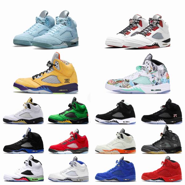 

mens 5 5s basketball shoes shattered backboard bluebird anthracite laney-royal raging red space jam hyper royal grape sports sneakers, Black