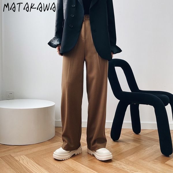 

solid autumn and winter simple highwaist woman pants straight wideleg suit drape casual trousers women 210506, Black;white