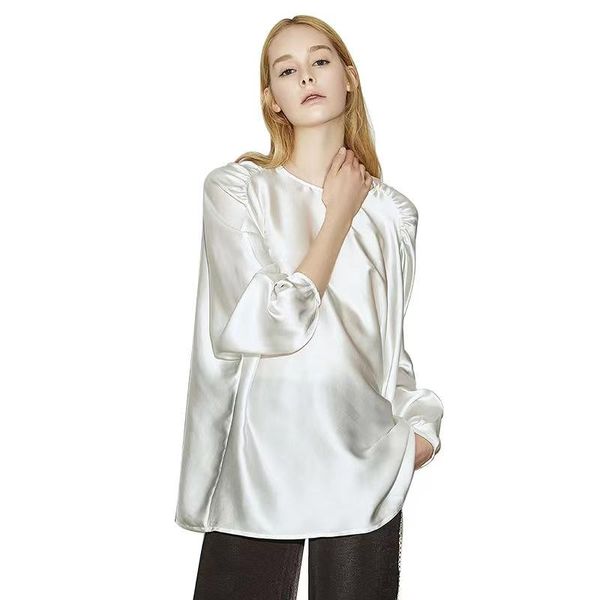 

women's blouses & shirts natural silk shirt 19mm pure mulberry blouse plain white satin elegant lady fashion luxuey summer womenwomen&#
