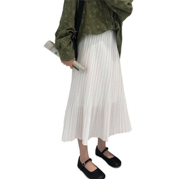 

womens chic solid pleated midi female casual high waist skirts spring autumn c1k0#, Black