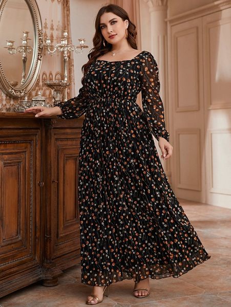 

plus allover print maxi dress b4vc#, Black