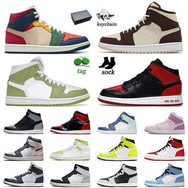 

1s sports basketball shoes for mens women jumpman 1 with box mid diamond shorts bred patent green python white lime off unc obsidian chicago