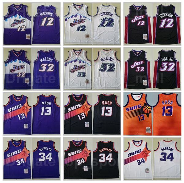 

mitchell and ness vintage basketball john stockton jersey 12 karl malone 32 steve nash 13 charles barkley 34 retro purple black white orange, Black;red